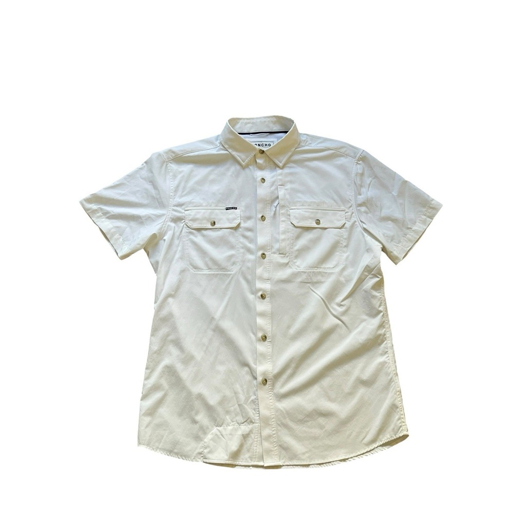 Poncho Shirt Men's Large White Button Short Sleeve Stretch Vented